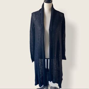 Black Long in Front Cardigan with Sequins‎